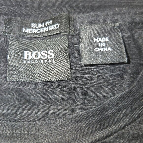 BOSS Mens Short Sleeve Black Striped Sheer T-shirt slim fit mercerized cotton L - Picture 3 of 10